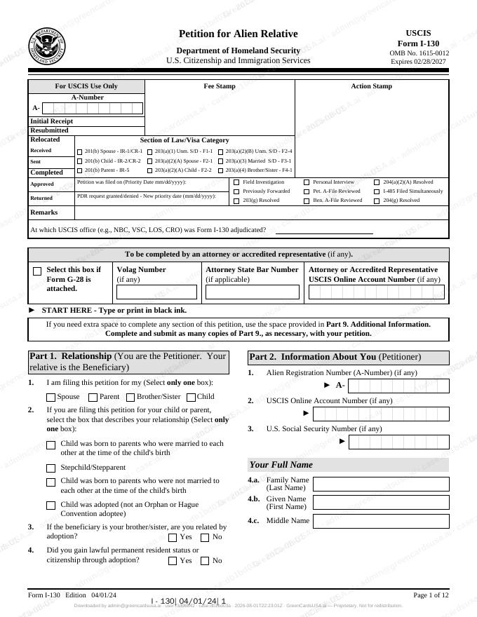 Generated I-130 — print-ready petition
