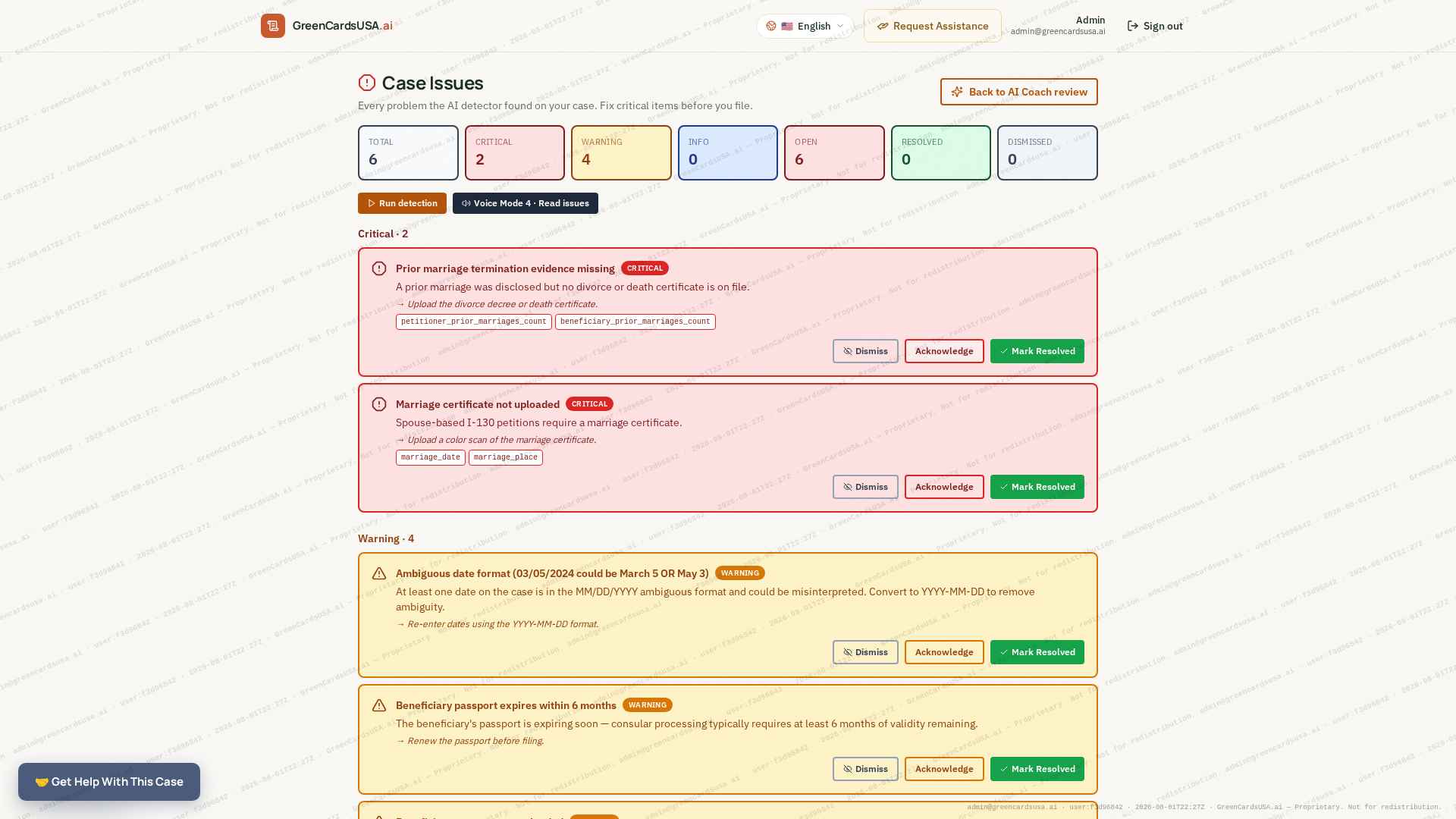 Issues Dashboard — Fix problems before you file